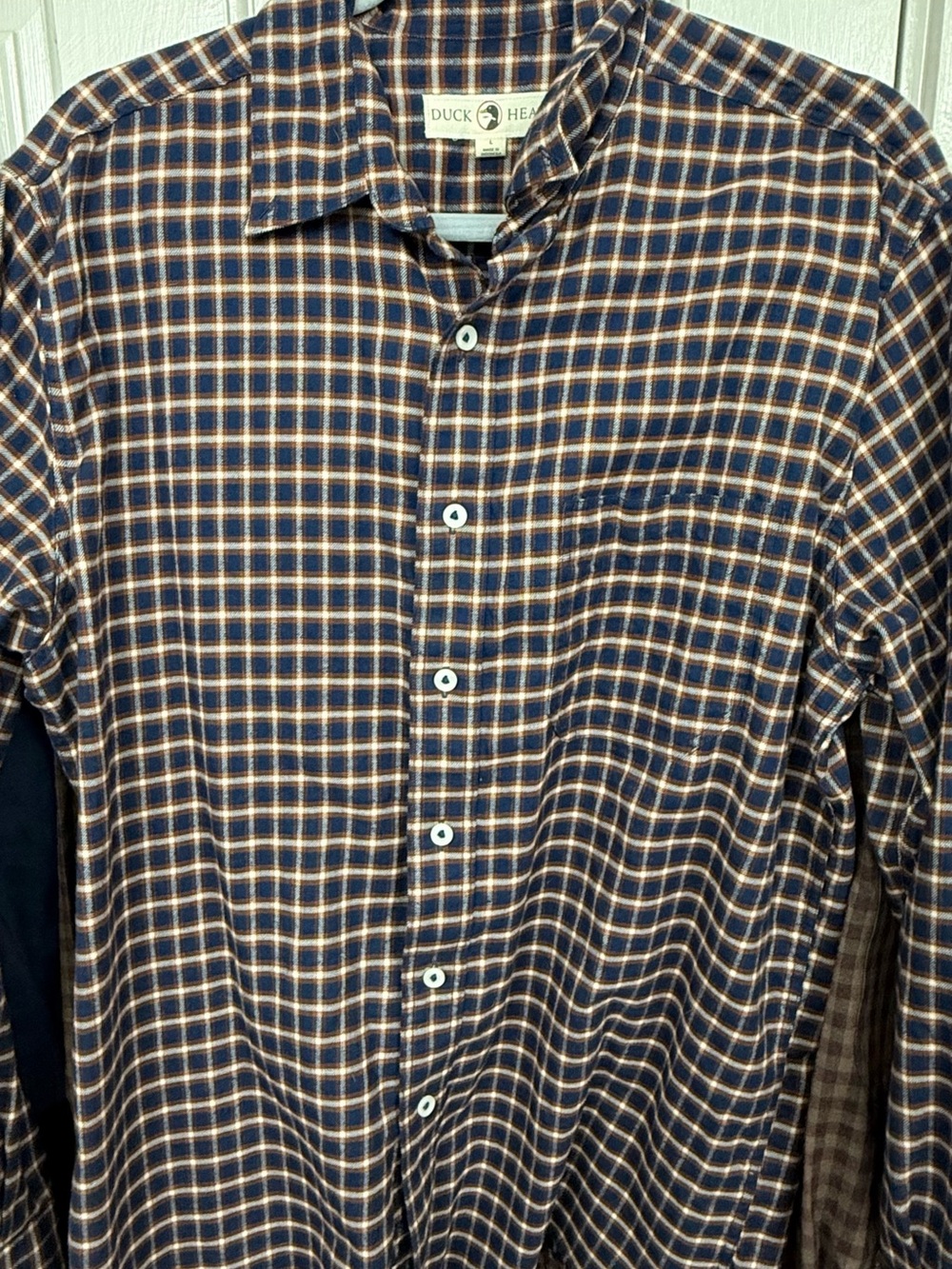 Duck Head Navy and Brown Checked Long-Sleeve Button-Down Shirt
